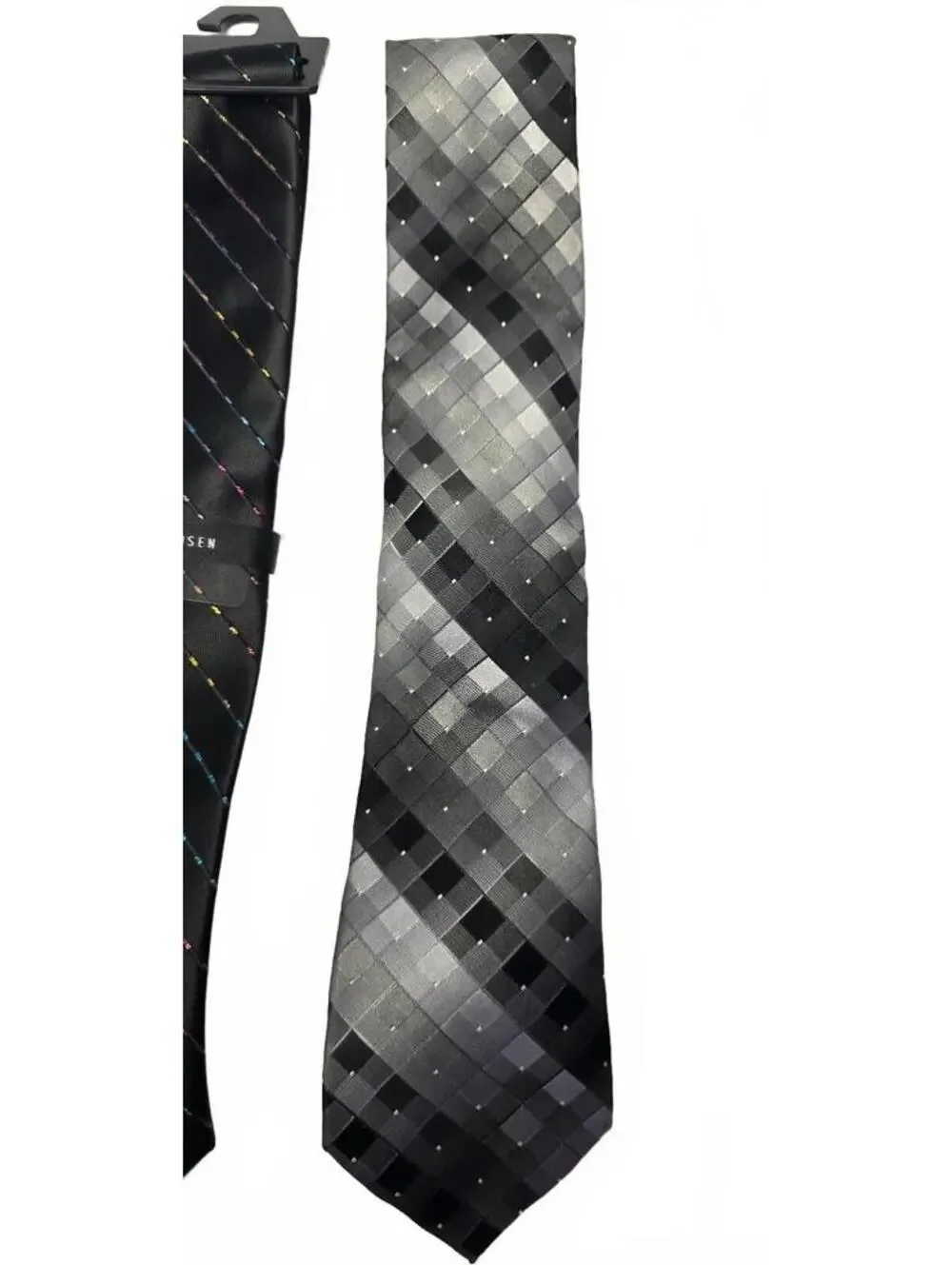 Van Heusen Men's Silk Ties Set of 2 - Black Multicolor & Gray Checkered Patterns